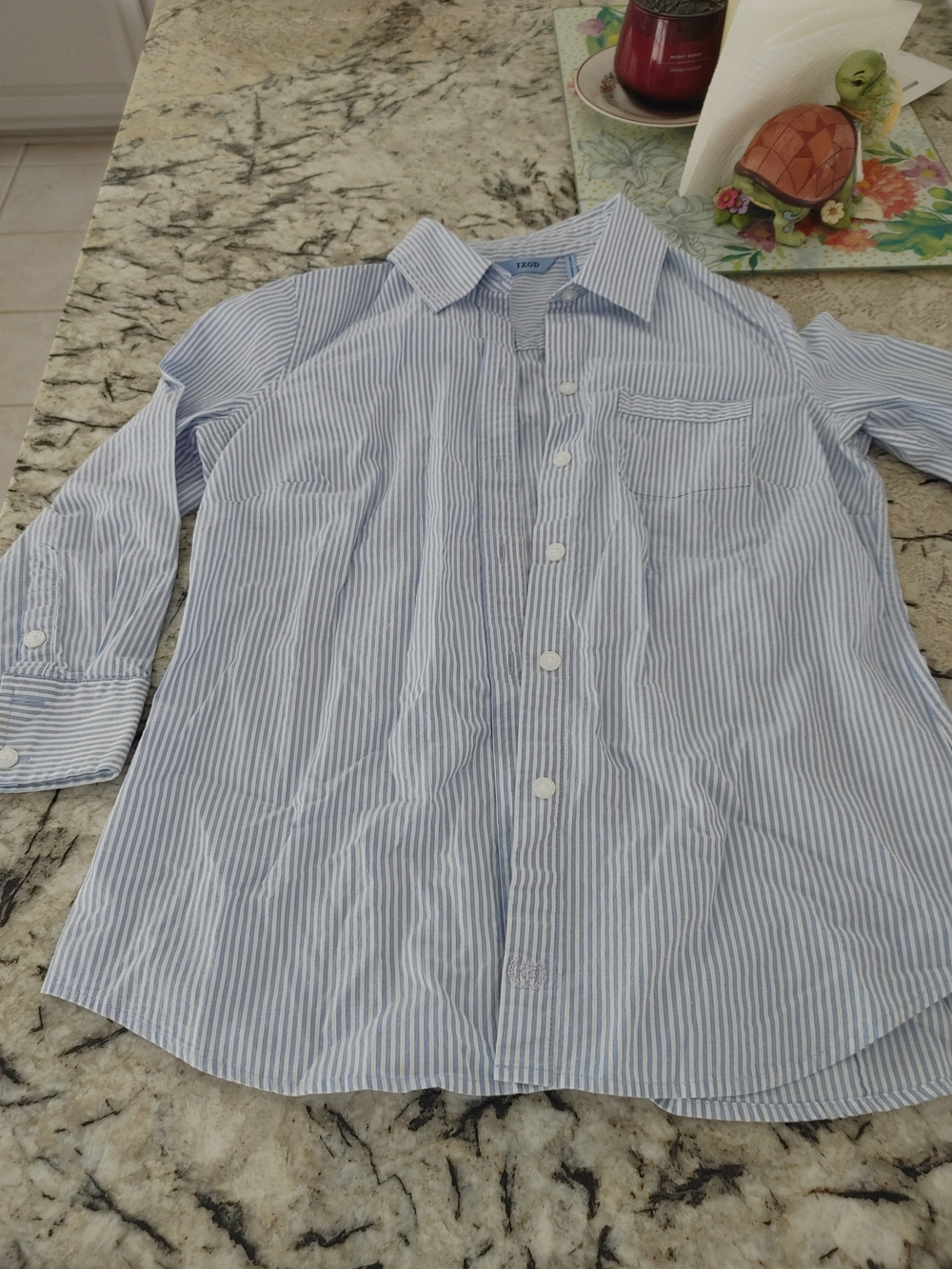 Izod Light Blue & White Button Down Striped Shirt